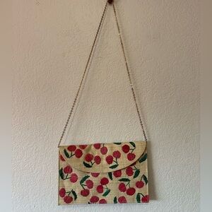 Kayu Hand Embroidered Envelope Cherry Patterned Tan Clutch Bag